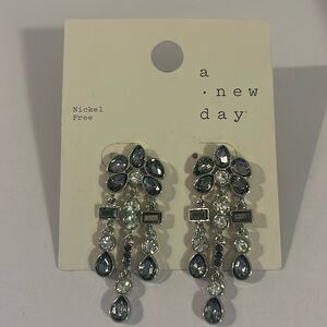 A New Day Earrings never worn statement gray crystal silver nickel free cute